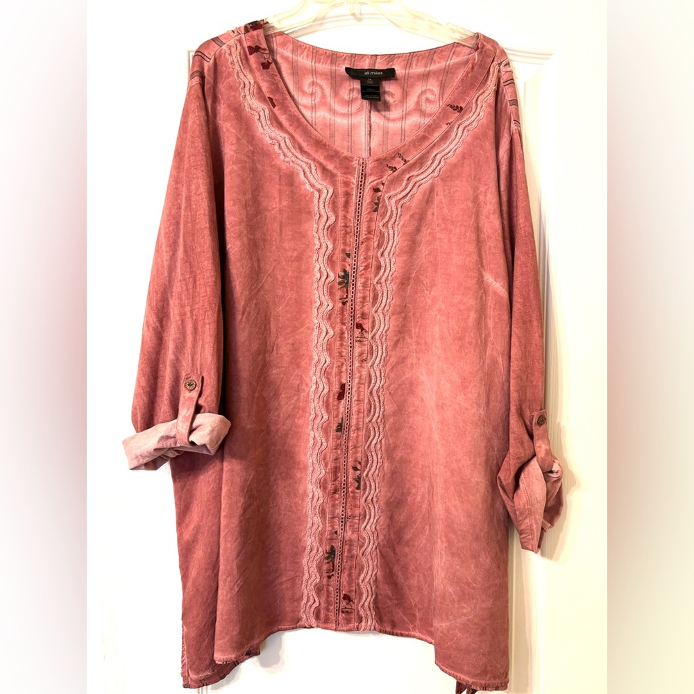 Ali Miles 3X Embroidered Pink Blouse shirt top Lagenlook Boho - Picture 9 of 14